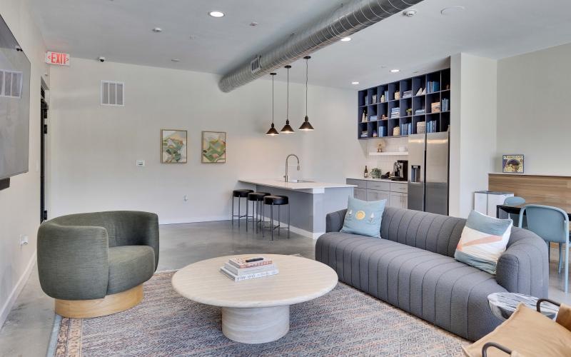 a living room with a couch and a coffee table